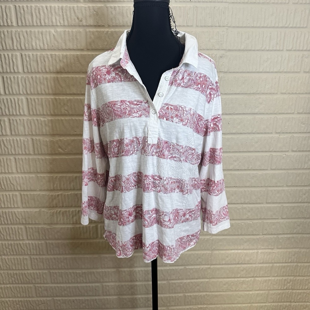 Tommy Bahama Mosaic Shores Striped Top Sz L Coastal Beach Organic Cotton